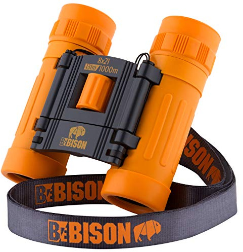 BeBison Binoculars for Kids - 8x21 High Resolution Real Optics - Compact Folding Shockproof Kids Binoculars for Bird Watching - Spy Games - Outdoor Play for Boys and Girl