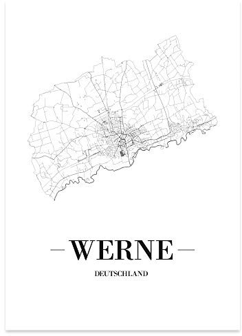 JUNIWORDS Stadtposter - Wähle Deine Stadt - Werne - 21 x 30 cm Poster - Schrift A - Weiß