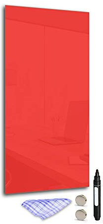 DekoGlas Magnettafel Pinnwand Magnetisch Magnetwand Aus Glas 60 x 28 cm Memoboard Mit Stift Tuch Magnet Tafel Beschreibbar Trocken Abwischbar Kratzfest Stoßfest Rot
