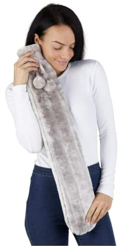 HomeZone Extra Long Hot Water Bottle with Cover UK Soft Grey Fur Hotwater Bottles for Pain Relief Removable Cover Large Capacity Hot Water Bottles for Adults and Kids Wrap Around Heating Pad