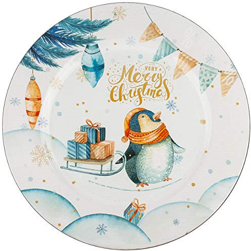 alles-meine.de GmbH Teller - Platzteller Motivwahl Pinguin - Weihnachten - großer Unterteller/Plätzchenteller - Ø 33 cm - Weihnachtsteller rund flach - Dekoteller - gedeckt..
