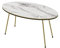 moebel17 6962 20656962 Couchtisch Sofatisch Wohnzimmertisch Tisch fürs Wohnzimmer, oval Holz, Weiß Gold mit Marmor Optik, Hochglanz, Metall Füße, Stauraum, Designertisch, 90 x 43 x 50 cm