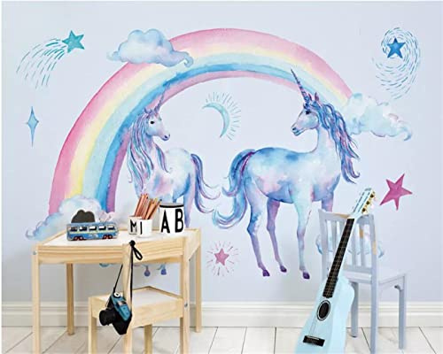 TANYANG Customized Large Wallpaper 3D Photo Mural Japanese Cute Beautiful Rainbow Unicorn Pegasus Background Wall Paper Mural 150Cm(W)×105Cm(H)