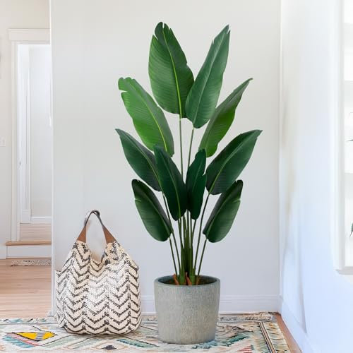 Künstlicher Bananenbaum – Kunstpflanze – Heimdekoration – 1,6 m hoher künstlicher Paradiesvogel mit 10 Stämmen für Wohnzimmer, Terrasse, Büro drinnen und draußen, L160