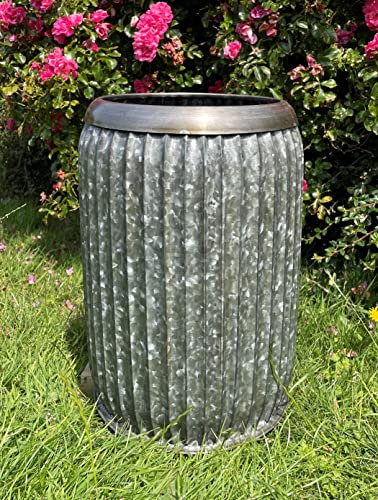 Tina de madera galvanizada vintage | Maceta grande de acero de metal y zinc para jardín