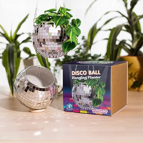 Bubblegum Stuff - Silver Disco Ball Hanging Planter - Basket For Indoor Plants, Silver Chain, Herb Planter, Boho Decor - Hanging Plant Pots - Room Decor 6 inch