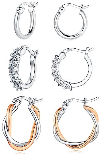 Rose Gold Hoops Earrings for Women - Hypoallergenic Rose Gold Earrings,Sterling Silver Hoop Earrings - Twist Huggies Sleeper Earrings,Cubic Zirconia Small Hoop Earrings for Girls Birthday Gift