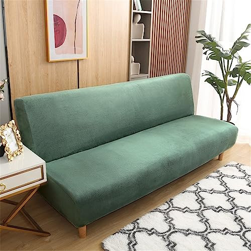 Surwin Sofabezug ohne Armlehnen 2/3 Sitzer, Samt Einfarbig Stretch Armlose Clic Clac Sofabettüberzug Bunt Sofahusse Schonbezug Protector für Klappcouch Schlafsofa (L:190-210cm,Grün)
