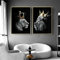 Löwe und Löwin mit Krone Leinwand Bilder, Schwarz Weiß Tier Poster Dekoration, Wildes Tier Kunst Drucke für Wohnzimmer Wohnkultur Dekor Kein Rahmen (Löwe -1, 2x80x120cm)