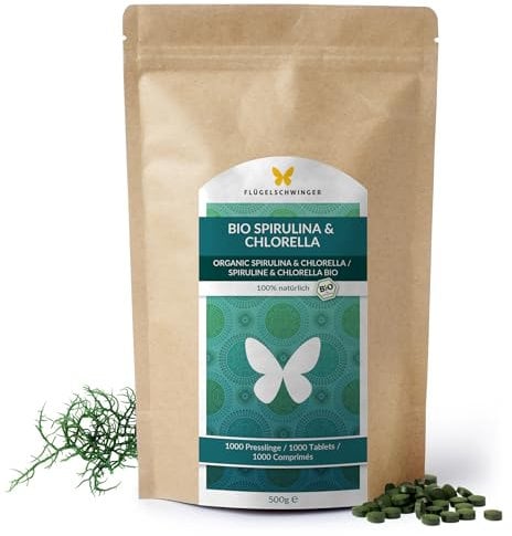 500g BIO Spirulina & Chlorella Presslinge, 1000 Tabletten 'a 500mg, 100% natürlich, rückstandskontrolliert, nach EU-ÖKO-Standard kultiviert und hergestellt, Rohkostqualität, ohne Zusätze (500g)