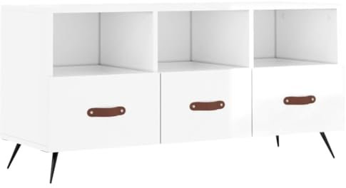 vidaXL TV Schrank, Fernsehschrank mit 3 Schubladen, Fernsehtisch für Wohnzimmer, Lowboard Sideboard TV Ständer TV Gerät, Hochglanz Weiß Holzwerkstoff