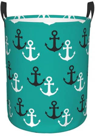 Gbuzozie Nautical Anchors On Green Background Round Laundry Hamper Storage Basket Toys Clothes Organizer Bin For Home Bathroom Bedroom Dorm Nursery, 38l