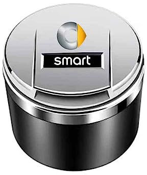LHMM Aschenbecher, Für Smart Fortwo Forfour 450 451 455 453, mit LED-Licht, Kreatives Aschenbecher-Autozubehör,normal-Silver