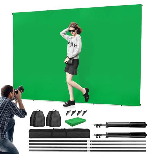 Greenscreen Hintergrund mit Ständer, Heorryn 2x3m Fotografie Hintergrund Ständer Kit mit Green Screen Chromakey für Fotoshoot Stream Gaming Photo Video Recording