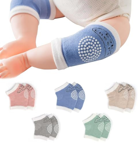 KOQAIIZ Infant Rodilleras, 5 Pares Rodilleras Bebé Elásticas, Rodilleras Gatear Bebé Antideslizantes Algodón Unisex Con Protector Antideslizante, para Bebé 0 a 24 Meses