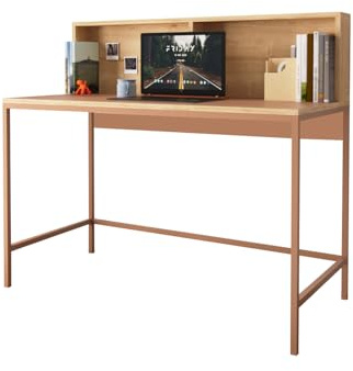 Bimossa, 110cm Wide Desk, Stylish Home Office Writing Desk with Raised Block Shelf and Note Board, Metal Legs, Perfect for Students and Professionals, Terracotta, Olivia