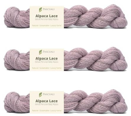 PASCUALI Alpaca Lace |Strickwolle aus 100% Alpakawolle, Alpaka Wolle zum Stricken und Häkeln, SET: 3 Stränge - 150g, Farbe:Malve 27