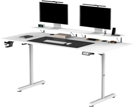 ULTRADESK - Schreibtisch für Spieler - Highlander XXL- Gaming Tisch Stahlkonstruktion - Platz für Zwei Monitore - Futuristische Formen - Beinfreiheit und Mehr - Inklusive Zubehör - 160x70cm - Weiß