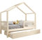 TIMBEE MURLO - Duo Holzbett - in Hausform mit Gitter, Sprossen und Schublade - Skandinavischer Stil - Massive Konstruktion aus Naturholz - Option mit Schlaffunktion - Unlackiert - 90x180cm