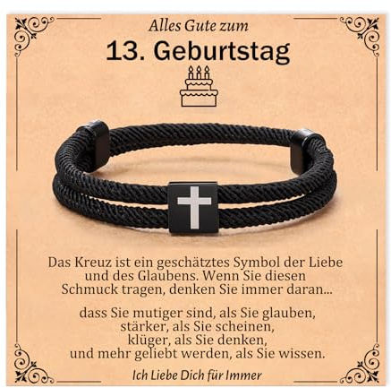 YIBONIKA Kreuz Armband Glücklich - Geschenke für Jungs zum Geburtstag | Tolles Geschenk für 13. 16. 18. 21.Jährige Teenager Junge Männer