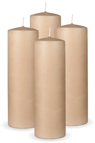 HS Candle Stumpenkerzen 4er Pack Beige, Größe Ø7 x 20 cm, Wachskerzen lange Brenndauer bis zu 65 Std. - unparfümierte Säulenkerzen - viele Farben/Größen