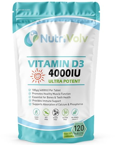 Vitamin D 4000IU | 4 Months Supply | 120 Easy-Swallow Vitamin D3 Tablets | Vegetarian | High Strength | Immune & Bone Support Supplement | General Health & Wellbeing | 100µg