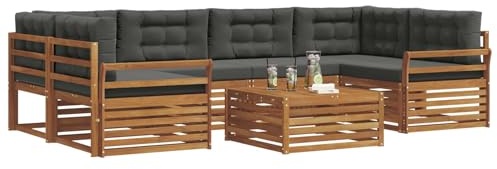 vidaXL Outdoor-Sofagarnitur mit Kissen 8 pcs Natur und Anthrazit, Gartenmöbel, modernes Outdoor-Sofa, strapazierfähiges Set, Terrassen-Lounge und Sitzgruppe
