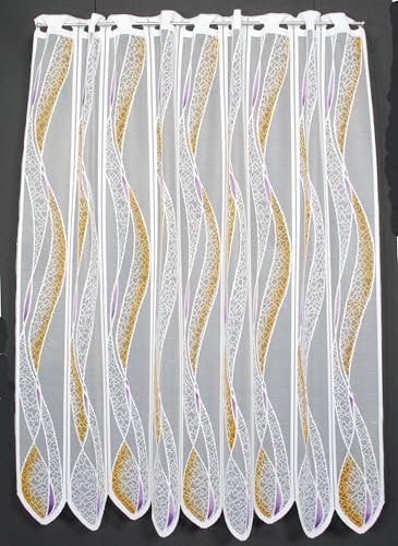 frankgardinen Scheibengardine Welle 90 cm hoch lila/orange - Wunschbreite frei wählbar durch gekaufte Menge in 11,5 cm Schritten - Meterware