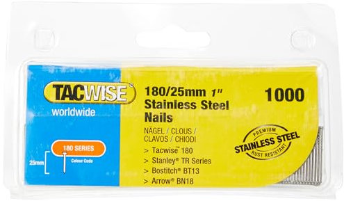 Tacwise 1066 Clavos Brad de Acero Inoxidable 18G Tipo 180/25 mm, 1000 Unidades