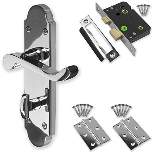 Chrome Door Handle Set Pack Latch Lock Bathroom Privacy New (Bathroom)