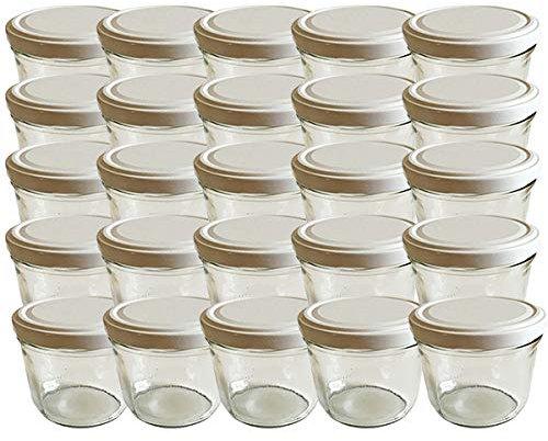 Vorratsgläser-Sturzgläser Set | Menge 25 Stück | Füllmenge 230 ml | Einweckgläser mit Schraub-Deckel Weiß 25 Etiketten NZ zum beschriften | allrounder für Marmeladengläser Einmachgläser