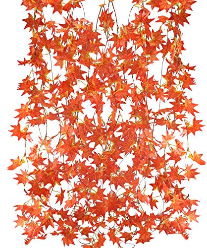 MIHOUNION Guirlande Feuille plante 5pcs 2.5m Artificiel Suspension Vigne de Fausse feuille dérable Fleurs Artificielle pour Jardin Décoration de Maison Blacon Intérieur Extérieur Mariage Fenetre Rouge