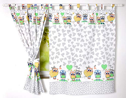 Babylux Kinderzimmer VORHANGE mit Schlaufen Kinder und Baby Gardinen 2X 120x160 cm (101. Eule Grau)