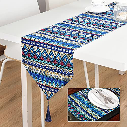 Tischläufer Blau, indischer Stil, für Heimdekoration,Waschbar