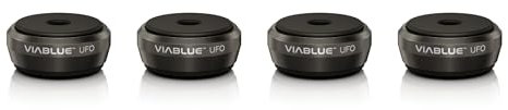 VIABLUE UFO Absorber * Ø 3,5 cm * Shock-, Resonanz,- Schwingungsdämpfer für Lautsprecher, Subwoofer und vibrierende Geräte * schwarz * Set 4 Stück