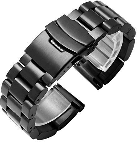 Kai Tian 26mm Uhrenarmband Ersatzarmband Armbanduhr Edelstahl Link Schwarz Uhrenarmbänder für Damen Herren Faltschließe Metall Armband
