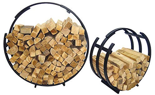 XXL 2'er Set Brennholzablage Kaminholzablage Standregal Kaminholzregal aus Stahl schwarz 54,5 x 25 x 55,5 cm und 79,5x28,7x80,5 cm