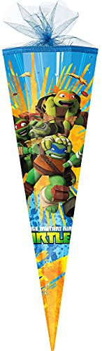 alles-meine.de GmbH Schultüte - Ninja Turtles - 35 cm - rund - mit Tüllabschluß - Zuckertüte - mit/ohne Kunststoff Spitze - für Jungen - Turles Hero/TMHT - Leonardo Donat..