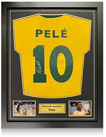 Exclusive Memorabilia Brasilien Fußballtrikot von Pele signiert. Gerahmt
