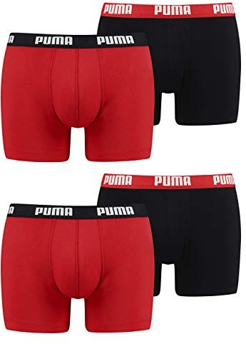 PUMA 4 er Pack Boxer Boxershorts Men Herren Unterhose Pant Unterwäsche, Farbe:786 - Red/Black, Bekleidungsgröße:S