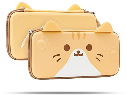 GeekShare Cat Ears Tragetasche kompatibel mit Switch/Switch OLED Modell 2021 – Tragbare Hartschalen-Reisetragetasche für die Switch-Konsole – eine abnehmbare Handschlaufe (Orange)