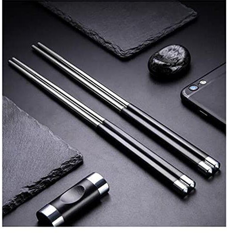 cjcaijun Lindos Palillos Conjunto de Palillos japoneses de 10 Pares de Acero Inoxidable Eco -Friendly Metal Chop Sticks Vajilla Accesorios de Cocina Herramientas Conjunto de Palillos