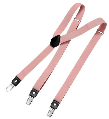 DonDon Hosenträger Herren altrosa schmal 2,5 cm - Extra starke Clips für Anzug - Hosenträger Herren extra stark - Ideal für Männer oder Damen Rockabilly Suspenders