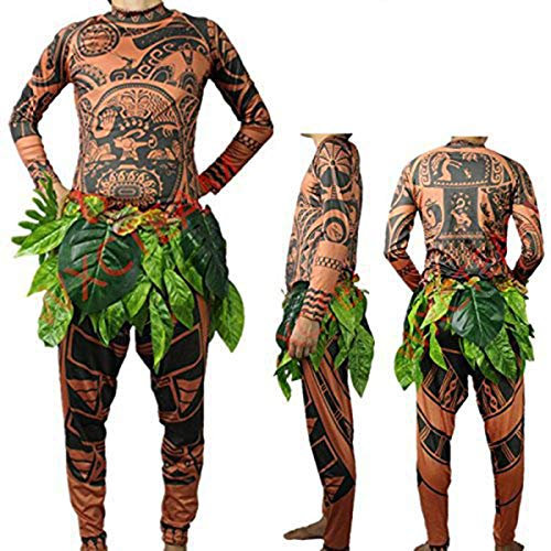 Springcmy Family Mens Kid Moana Maui Tattoo T-Shirt/Hose mit Blattrock Halloween Erwachsene Cosplay Kostüm, Brown Baby, 5-6 Jahre