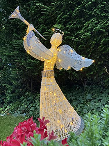 LEDZEIT - Relax Serie - Ange LED grand, figure décorative LED, décoration de jardin, lumières de Noël, 130cm. 24V, transformateur avec minuterie, blanc chaud, IP44, extérieur et intérieur