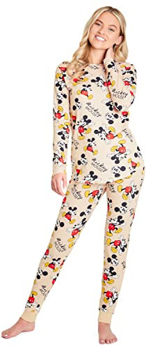 Disney Pigiama Donna - Pigiama Stitch Pigiami Donna Cotone S-2XL Stitch Gadget Regalo (Beige Mickey, L)