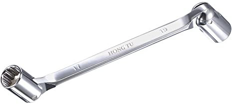 uxcell 12 Point Flexible Head Socket Wrench, 17mm x 19mm Metric Double Swivel Box End, CR-V 180 Degree Rotation for Mechanical Repair