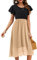 Beluring Ladies Elegant Short Sleeve Splicing Dresses Summer Dress Brown Size 8-10