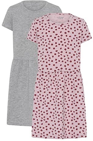 MINYMO Girl's Short Sleve (2-Pack) Casual Dress, Grey Melange, 128