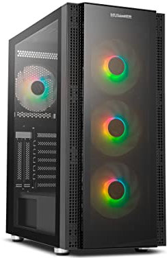 NOX Xtreme Products Hummer Horus - Semitorre E-ATX, M-ATX, Panel Lateral y Frontal de Cristal Templado, 4 Ventiladores ARGB 120 mm incluidos, Control RGB, Color Negro